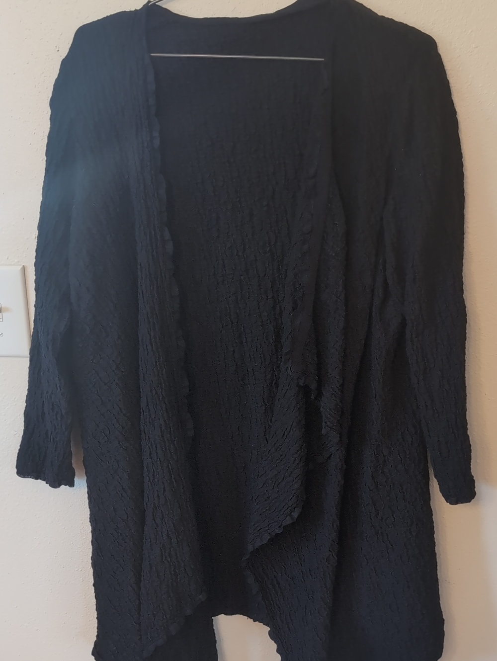 Black Textured Open Front Cardigan